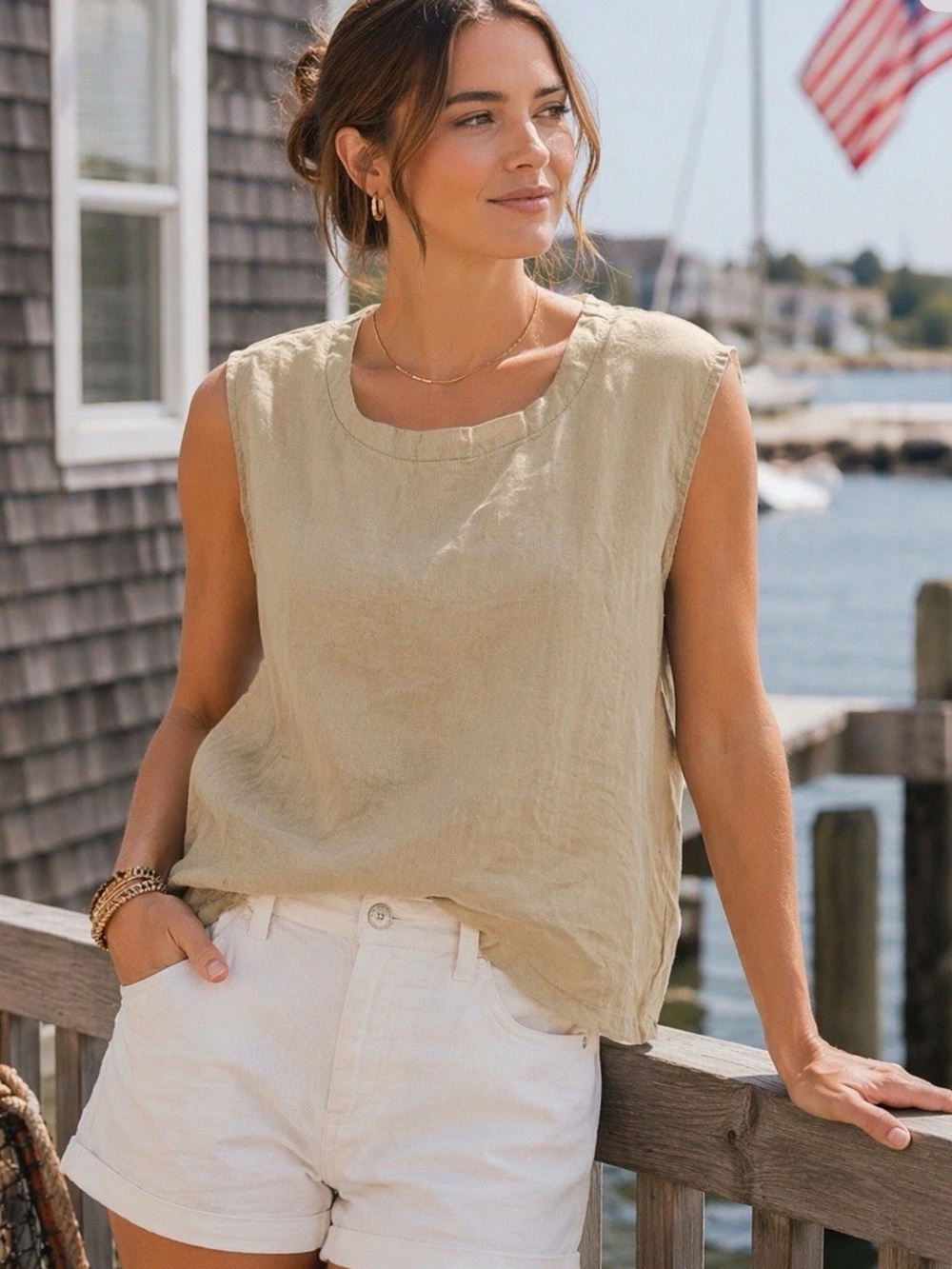 Quince Women's 100% European Linen
Sleeveless Top Olive XL - Picture 10 of 11